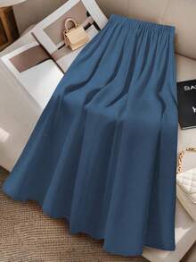 Regalyn Plus Size Elegant Solid Color High Waist A-Line Skirt