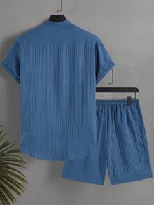 Manfinity Swimmode 男士纯色休闲短袖衬衫和短裤套装