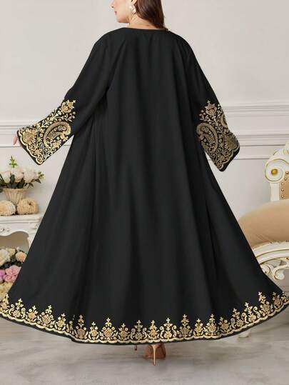 SHEIN Najma 大码女士复古佩斯利花纹腰果印花长袖休闲阿拉伯长袍，春秋季