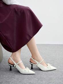 CUCCOO BIZCHIC 女士时尚勃艮第红色花卉装饰尖头高跟鞋 - 白色 - 查看 5