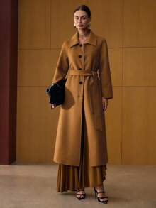 MOTF PREMIUM WOOL SINGLE BREASTED BELTED OVERCOAT - Camel - View 4