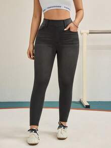 Flexra Quần jean bó cạp cao có túi tiện dụng đa năng cho nữ - Xám - Xem 7