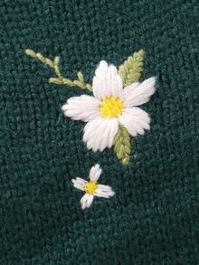 SHEIN 1pc Baby Green Romper With Embroidered Floral Decor, Crew Neck Long Sleeve Fashionable Sweater Jumpsuit Warm Jumpsuit For Baby Baby Sweater Romper Baby Girl Winter Sweaters Knitted Baby Girl Clothes Baby Knitwear Baby Set Autumn Winter Season Christmas Clothes For Baby Vintage Winter Baby Clothes Baby Layette Spanish Baby Clothes Baby Girl Clothes Green Floral Baby Clothes - Dark Green - View 6