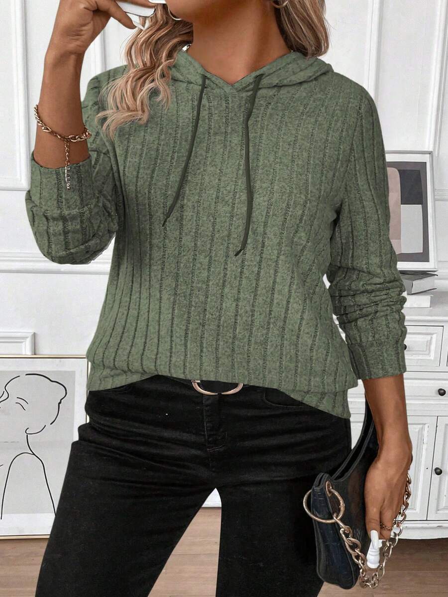 EMERY ROSE Plus Size Women Casual Solid Color Sweatshirts - Army Green - View 1