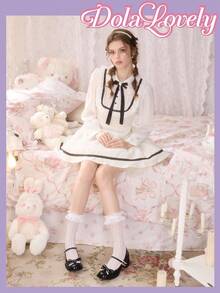 Dola Lovely 女士可爱洛丽塔甜美百搭圆头黑色漆皮玛丽珍平底鞋，适合万圣节、圣诞节、感恩节 - 黑色 - 查看 2