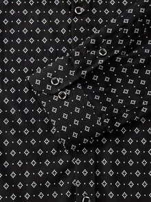 New Men's Fashion Casual Dot & Diamond Plaid Print Long Sleeve Shirt, Fall Old Money Men's Dress Shirt Spring To Summer - Black - View 6