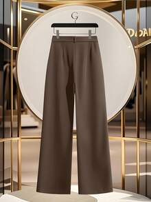 GlowEve 优雅女士阔腿裤，带口袋装饰和腰部收紧设计 - 駝色 - 查看 2