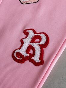 Manfinity EMRG 男士十字印花长袖连帽衫和抽绳腰带运动裤休闲宽松套装 - 粉色 - 查看 5