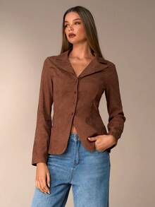 Avantive 秋季/圣诞节/乡村音乐会/女士音乐会/外出/生日/万圣节服装/休闲/千禧年/2000年代/90年代/复古/紧身/锐舞音乐节/优雅/老钱/街头服饰/度假/乡村音乐会/端庄/春假/单身派对/音乐会/基础款/毕业/棕色上衣/返校棕色衬衫 - 棕色 - 查看 6