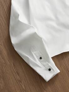 SWAVVY 男士字母印花长袖单排扣休闲口袋衬衫 - 白色 - 查看 7