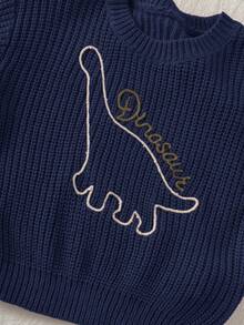 Loomiva Baby Boy Cartoon Dinosaur Pattern Halloween Crew Neck Long Sleeve Sweater In Fall/Winter - Navy Blue - View 6