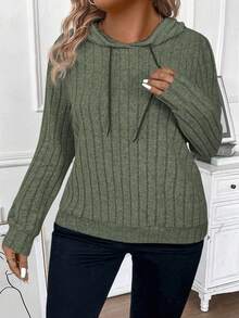 EMERY ROSE Plus Size Women Casual Solid Color Sweatshirts - Army Green - View 6