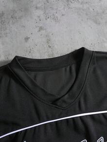 PAVTROS 男士字母五角星印花休闲宽松短袖T恤，街头风，朋友装，情侣装，宽松版型，男士，图案，日系，男女通用，我爱我的女朋友 - 黑色 - 查看 7