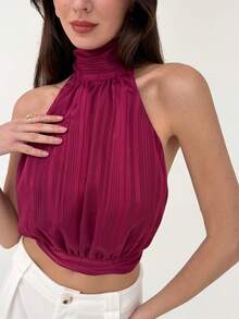 Aloruh Áo ba lỗ hở lưng màu đỏ rượu vang gợi cảm dành cho nữ, mùa thu/đông - Màu Đỏ Sâu - Xem 7