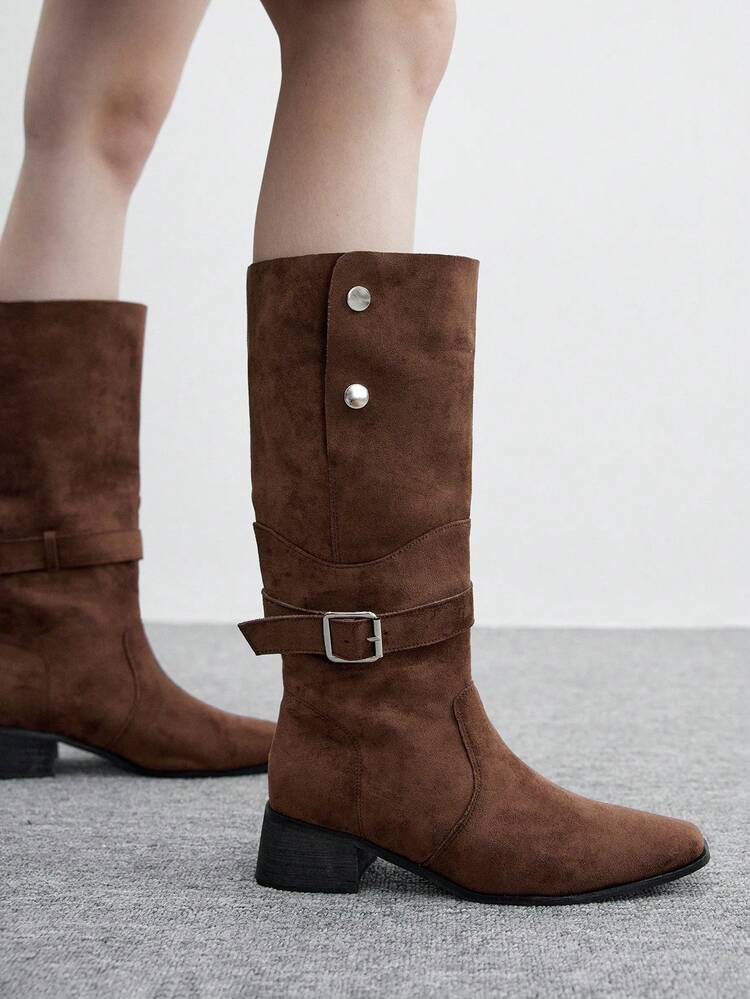 CUCCOO BIZCHIC 2025 Autumn/Winter New Fashionable Versatile Brown Slimming Chunky Heel Riding Boots For Women For Christmas