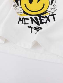 SHEIN ChillGRL Streecool 少女休闲印花T恤和宽松牛仔裤套装，春秋季 - 白色 - 查看 3