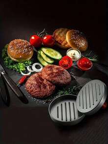 1Set Stainless Steel Hamburger & Patty Maker Mold With Wooden Handle, Non-Stick - Includes 100pcs Patty Papers.