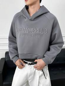 Manfinity BRENVOR Áo hoodie thường ngày tay raglan thêu chữ cho nam - Xám - Xem 2