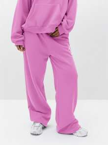 BABYPHAT 镶钻运动裤，饰有闪亮字母标志，休闲居家慢跑裤，舒适日常穿着 - 粉色 - 查看 4