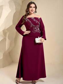 Coutiva Elegant Sequin Embellished Long Sleeve Dress,High-End Formal Burgundy Gown For Banquet,Spring Evening Dinner Wedding Mother Of Groom Turkish Dress - Burgundy - View 7