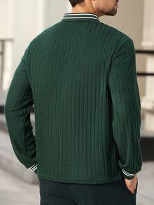 Manfinity Bizformal 男士秋季长袖Polo衫，男士绿色Polo衫，男士罗纹Polo衫，男士纽扣Polo衫，男士商务Polo衫，适合日常外出、朋友聚会、通勤，送给男友或丈夫的绝佳礼物 - 綠色 - 查看 2