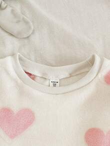 SHEIN 2pcs Tween Girls Heart Print Thermal Lined Crew Neck Long Sleeve Top And Pants Pajama Set, Autumn/Winter Tween Lounge Set Two Piece Sleep Set Soft Pajamas Set Girls Lounge Set - White - View 7