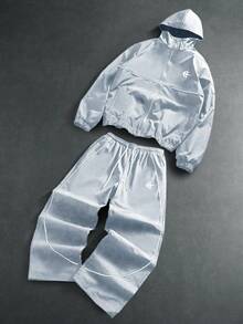 Manfinity Campus Court Aesthetic Post--Men's Minimalist Printed Hoodie And Pants Set,Streetwear,Friends,Matching,Baggy,For Men,Graphic,Japanese Style,Unisex,I Love My Girlfriend - Grey - View 7