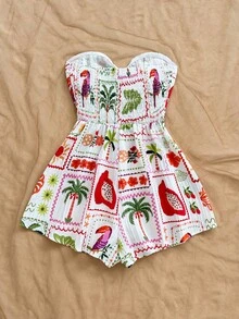 Soleia Bộ đồ liền thân hở lưng họa tiết hình bóng màu nước in hình xoắn phía trước dành cho nữ mùa xuân/hè Carnival Cruise Resort, dáng rộng, thích hợp mặc trong các dịp tiệc tùng, hẹn hò, ngày lễ tình nhân, mặc nhiều lớp - Nhiều màu - Xem 2