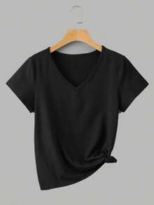 INAWLY Women's Solid Color V-Neck Short Sleeve Casual Versatile T-Shirt - Multicolor - View 5