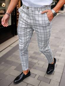 Manfinity Mode 男士時尚格紋印花休閒西裝褲