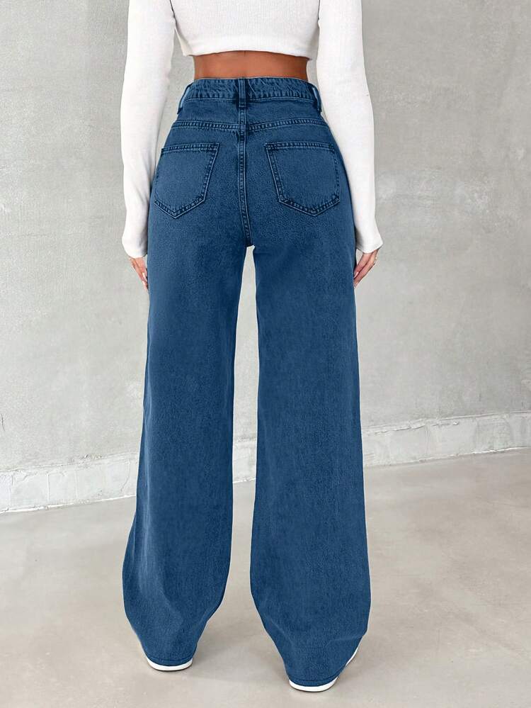 SHEIN Tall 100%Cotton Women'S High Waist Loose Fit Jeans - Blue - View 2