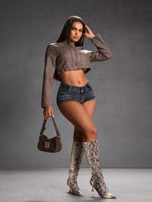 CUCCOO SZL Giày bốt cao đến đầu gối thời trang mũi nhọn họa tiết da rắn cho nữ, thiết kế khóa kéo bên hông - Nhiều màu - Xem 9