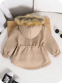 SHEIN Unisex Baby Söt Avslappnad Svart Fleecejacka med Huva, Lämplig För Pojkar och Flickor, Höst/Vinter - Aprikos - Visa 2