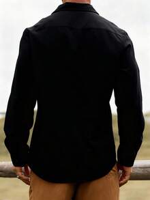 Manfinity Nomadique Men's Solid Color Long Sleeve Single-Breasted Casual Pocket Shirt Men Cowboy Shirts Western Shirts Black Shirt For Men Black Vacation Men Old Money,Daily Leisure, Weekend Trips, Outdoor Activities, Travel Expeditions, Relaxed Work Environments Or Semi-Formal Occasions, Boyfriend/Husband Gift, Anniversary /Birthday Gift Party Christmas New Years Wedding - Black - View 2