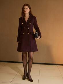 MOTF PREMIUM MANTEAU LONG ÉLÉGANT EN MÉLANGE DE LAINE POUR FEMMES, AUTOMNE/HIVER - Rouge foncé - Voir 5