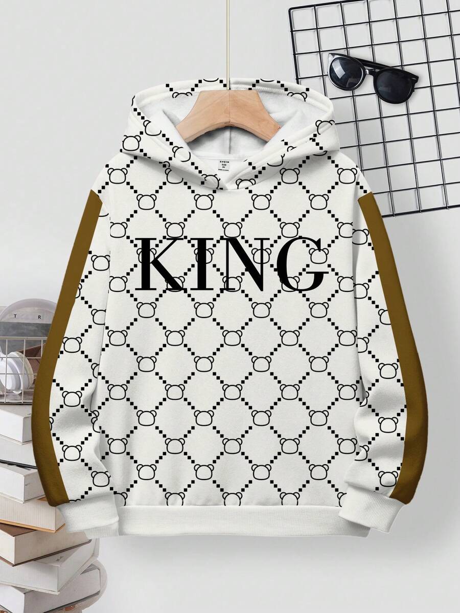 Áo nỉ dài tay rộng rãi, thoải mái cho bé trai tuổi teen, thích hợp cho mùa thu/đông, áo thun in hình, size X, quần áo trẻ em. - Nhiều màu - Xem 1