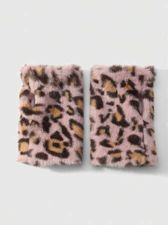 Goth 1 Paar Y2K Chic Retro vielseitige Lazy Herbst/Winter Plüsch Kunstfell, Leopard, Tiger Muster Fingerlose Handschuhe Kombi Set, geeignet für Damen Alltags-Outfit, Urlaubsgeschenk