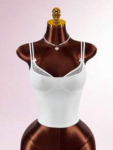 Amplova Romantic Polka Dot Sheer Sexy Low-Cut 2 Pieces Top - White - View 3