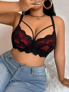 Wedaily 2pcs Plus Size Lace Trim Underwire Supportive Adjustable Strap Bras - Multicolor - View 7