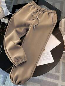 Resyla 宽松公主领半拉链前襟插肩袖上衣 + 松紧腰带斜插口袋休闲裤 - 棕色 - 查看 5