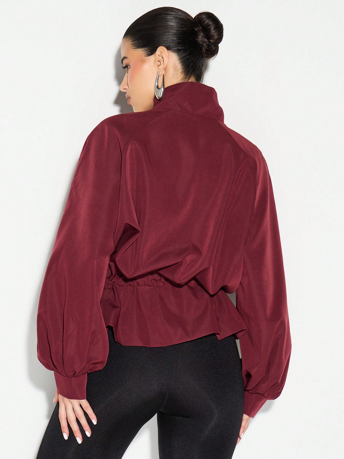 KIZN Funnel Neck Drawstring Jacket With Oversized Fit