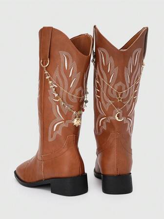 Fairycore 2pcs Bohemian Style Colorful Crystal Star & Moon Pendant Shoe/Boot Decoration Chain, Suitable For Tall Boots Decor, Elevate Boot Style, Ramadan/Birthday/Holiday Gift