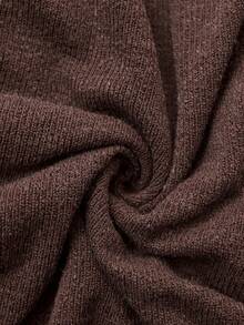 SHEIN Clasi 女士棕色V领长袖舒适连衣裙，秋冬款 - 咖啡棕 - 查看 7