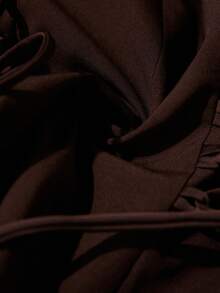 Aveloria Modichic 缎面拼接系带女士西装外套，优雅休闲夹克 - 酒紅色 - 查看 7