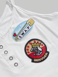 ROMWE Avant Y2K Babe Badge Decor Áo yếm nữ - trắng - Xem 4