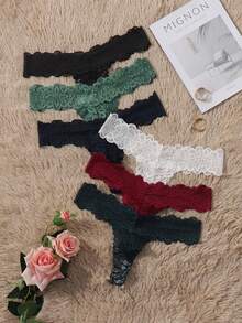 SHEIN 6pcs/Set Women Lace Seamless Thong Panties