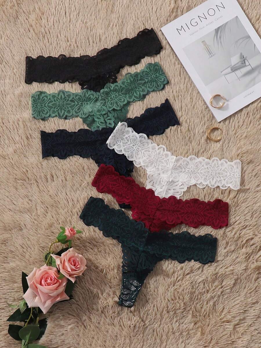 SHEIN 6pcs/Set Women Lace Seamless Thong Panties