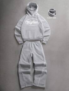 STYNVO Bộ đồ thể thao nam thời trang thường ngày phong cách đường phố, gồm áo hoodie và quần nỉ, bộ 2 món. - Xám - Xem 3