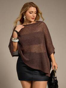 Auralis Áo choàng cổ yếm dệt kim jacquard khoét lỗ thời trang mới màu nâu đa năng, phong cách mặc nhiều lần, trang phục đi nghỉ nhẹ, khăn choàng điều hòa, áo khoác ngoài mùa xuân/thu - màu nâu - Xem 1