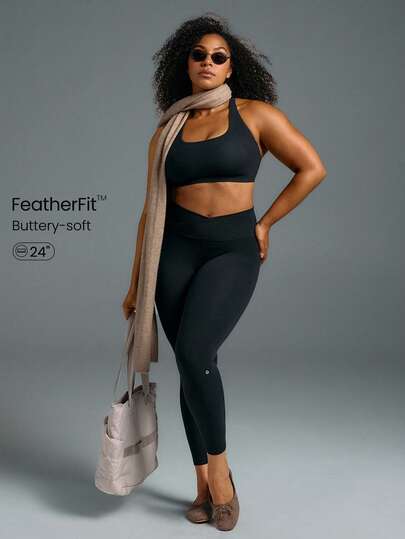 24" FeatherFit™ Crossover Yoga Leggings Buttery Soft High Stretch Crossover Waist Sports Tights Gym Fall Winter